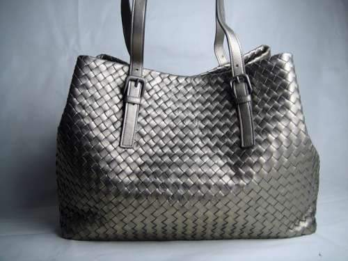 Bottega Veneta Lambskin Tote Bag 1026 silver grey